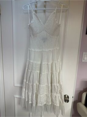 White Eyelet Tiered Maxi Dress with Smocked Bodice